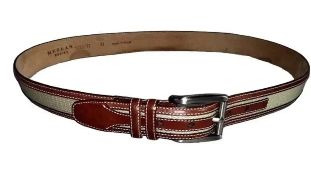 Mezlan Resort 5080/32 Leather Trim Canvas Belt Size 38